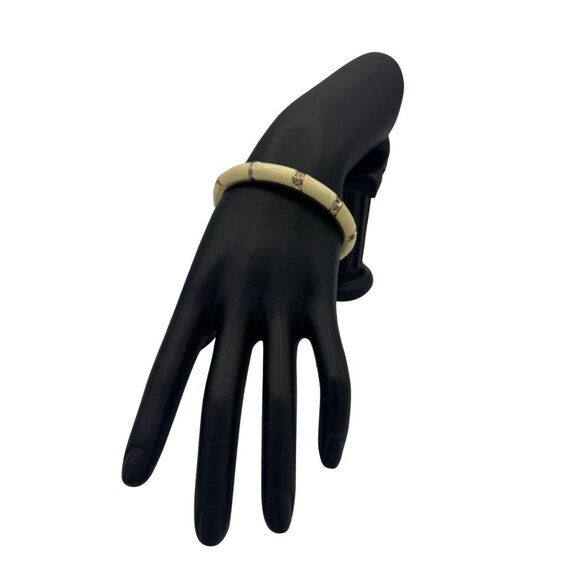 Vintage Gold Tone Hinged Bangle Bracelet With Rhinestone Accents - Picture 1 of 3